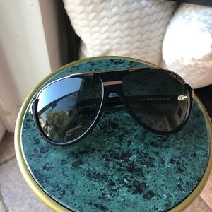 Tom Ford Black Aviator Sunglasses with Gold Accent
